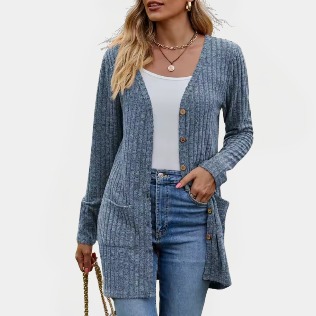 Jemima - Ribbed Knit Button-Up Longline Cardigan