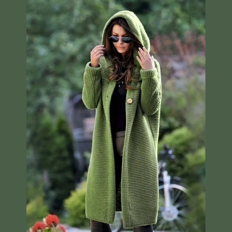 Isabelle - Cozy Hooded Knitted Cardigan in Long Length