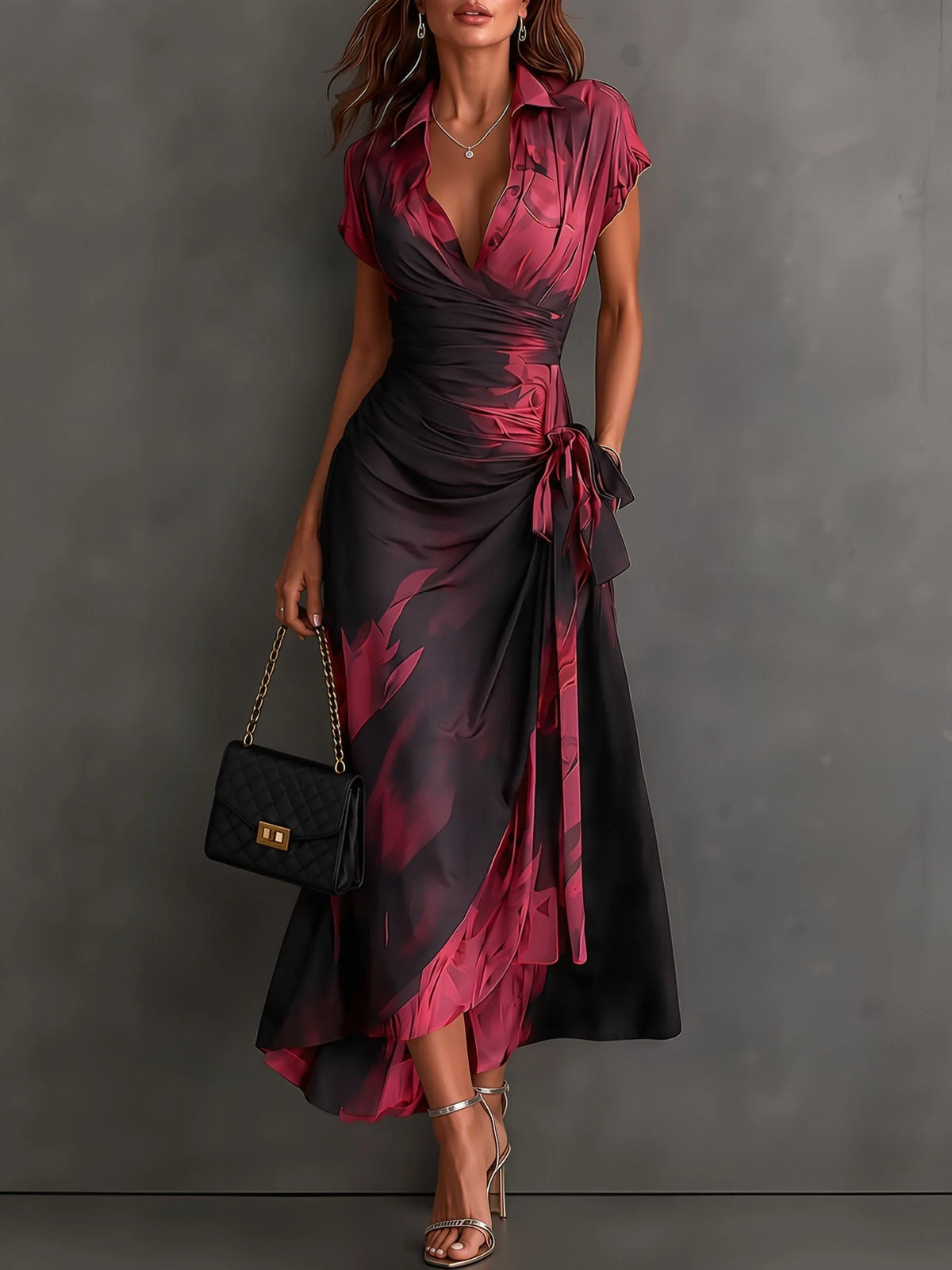 Abstract | Print Wrap Midi Dress