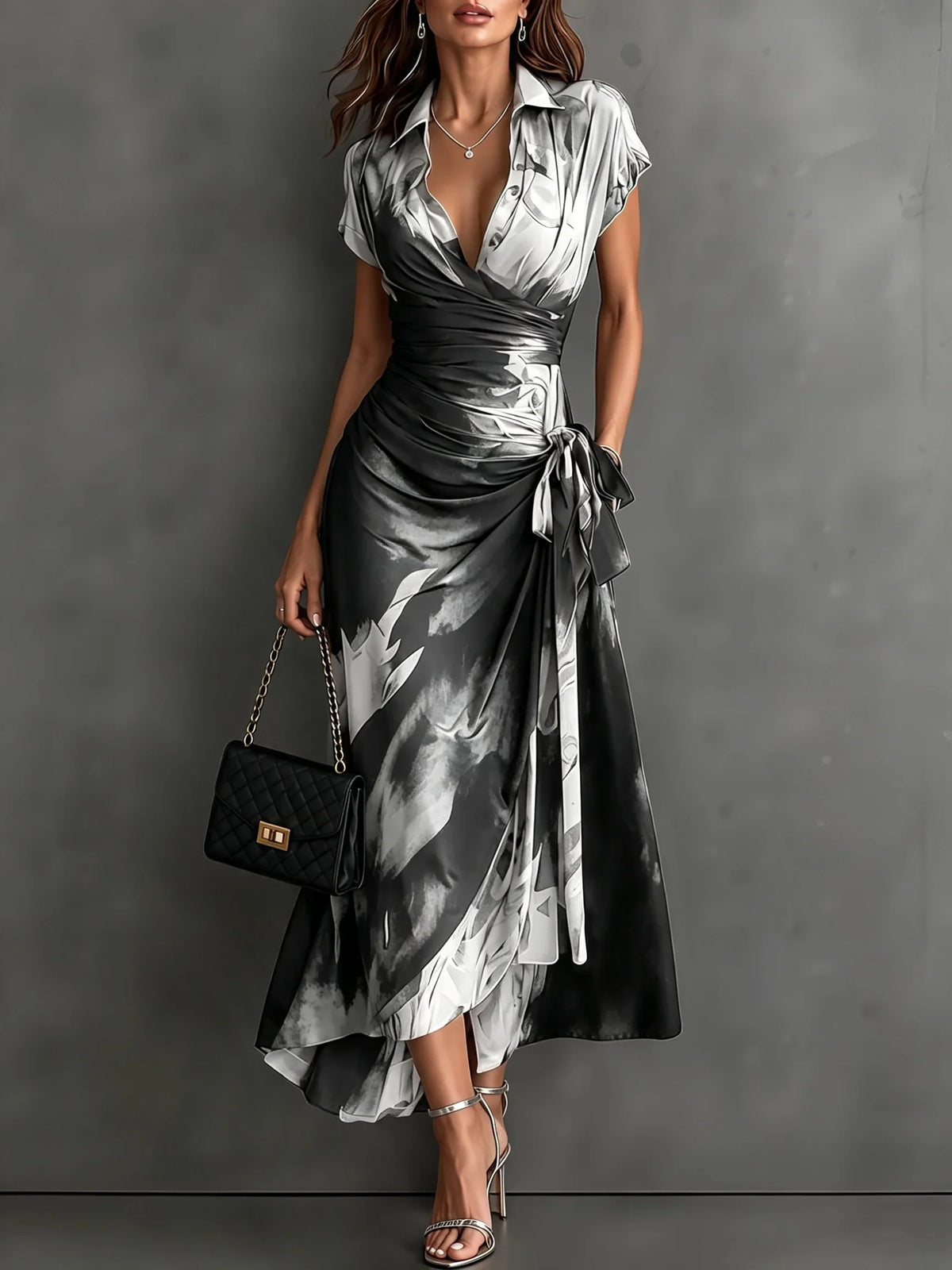 Abstract | Print Wrap Midi Dress
