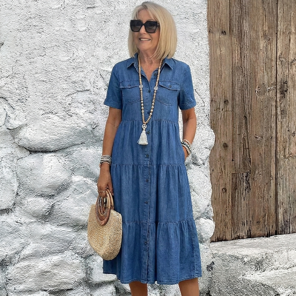 Odelia | Relaxed Tiered Button-Front Midi Dress