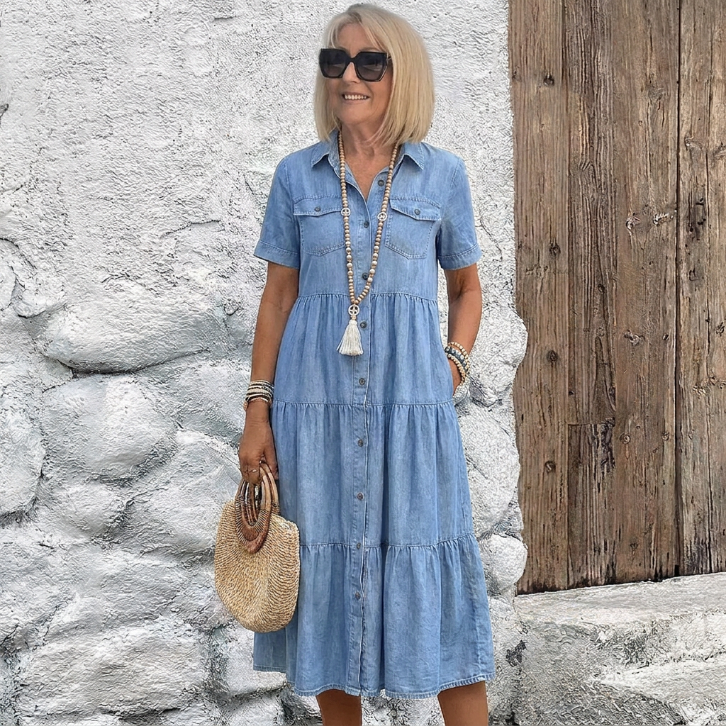 Odelia | Relaxed Tiered Button-Front Midi Dress