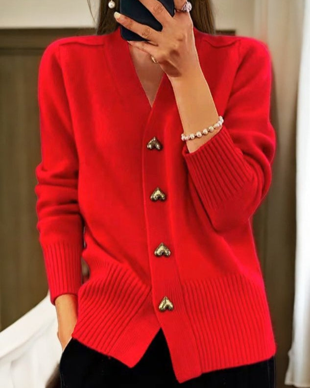 Remy - Heart-Button Knit Cardigan